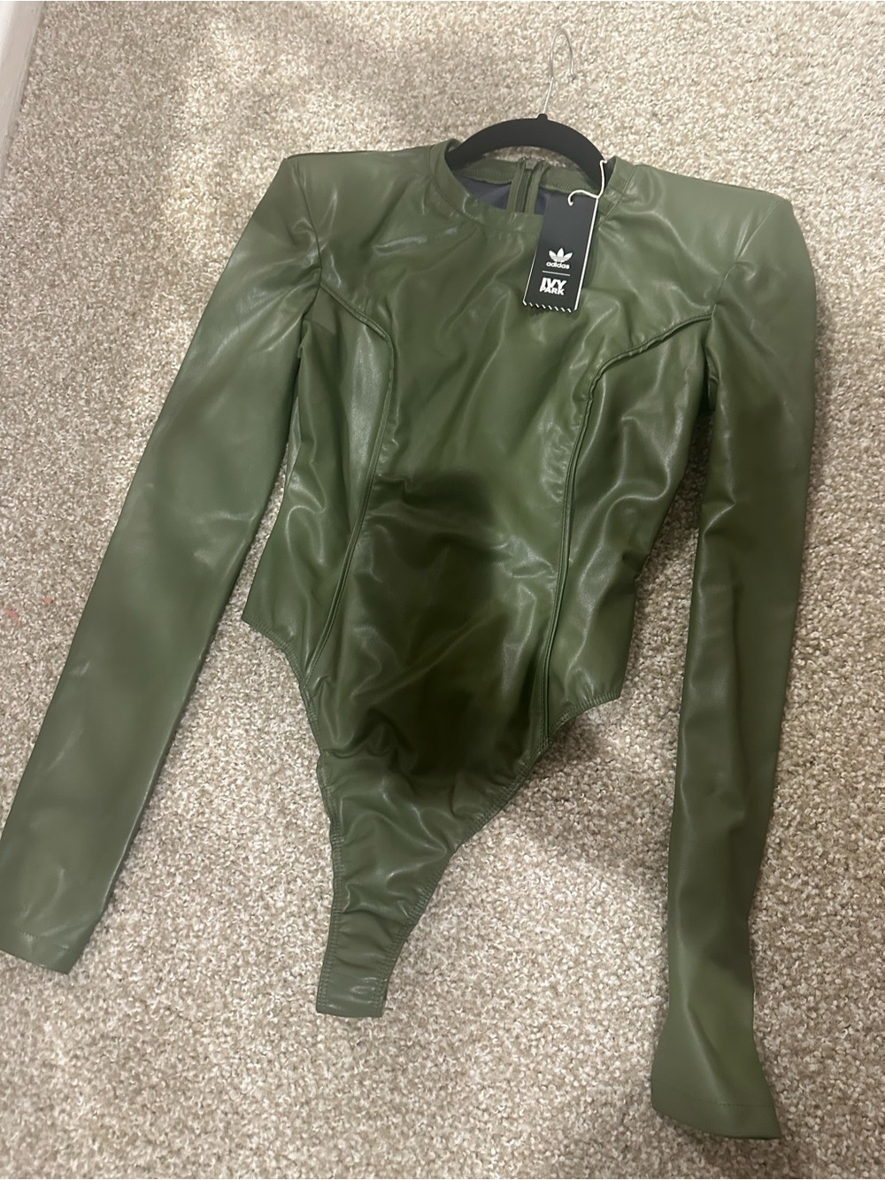 IVY PARK Olive Green Long-Sleeve Faux Leather Bodysuit